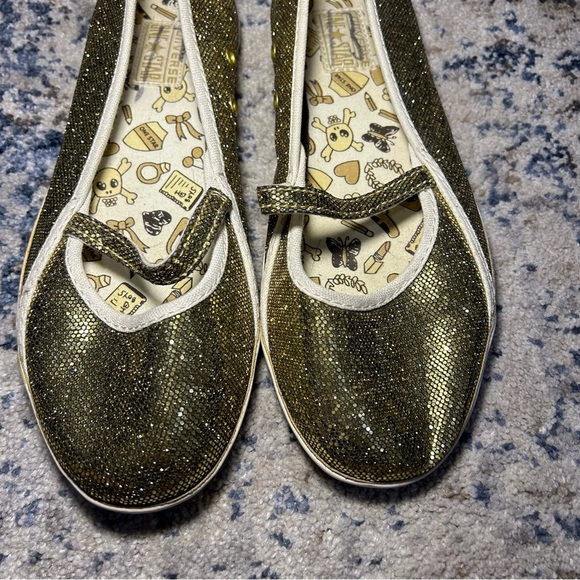 Converse One Star Mary Jane Gold Glitter Round Toe Slip-On Flats Size 5.5 - Picture 5 of 10